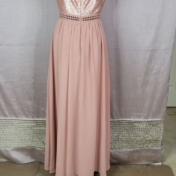 TRUTH AND FABLE Blush Sequined and Crochet Evening Dress Small - Picture 8 of 11